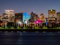 Night view of the Montreal city skyline, city hall with St Lawrence river Royalty Free Stock Photo