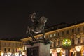 Night view of the Monument of Emanuele Filiberto in Turin, Italy