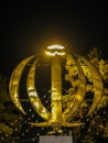 Night view Monument emblem of Iran, word Allah, Yazd, Iran