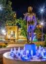 night view of the monument of fallen heroes in macedonian capital skopje