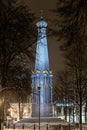 Night view. Monument to the heroes of the war of 1812 in Polotsk, Belarus. It was built in 1850