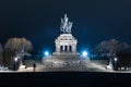 Night view of monumental equestrian statue of William I, the first German Emperor.,at German Corner, German: Deutsches