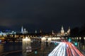 Night view of Moscow river, Kremlin and Zaryadye, Moscow, Russia