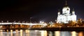 Night view of the Moskva River and the Christ the Savior Cathedral, Moscow, Russia Royalty Free Stock Photo