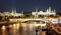 Night view of the Moskva River, the Great Stone Bridge and the Kremlin, Moscow, Russia Royalty Free Stock Photo