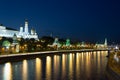 Night view of the Moskva River and Kremlin, Russia, Moscow Royalty Free Stock Photo