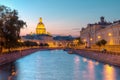 Night view on Moyka River and Saint Isaac's Cathedral Royalty Free Stock Photo