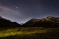 Night view at mt. cook and stars in the sky Royalty Free Stock Photo