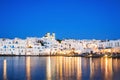 Night view of Naoussa village, Paros island, Greece. Popular tourist destination in Europe.