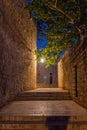 Night view of a narrow street in the historical center of Dubrovnik, Croatia Royalty Free Stock Photo