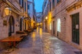 Night view of a narrow street in the historical center of Dubrovnik, Croatia Royalty Free Stock Photo