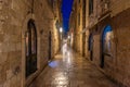 Night view of a narrow street in the historical center of Dubrovnik, Croatia Royalty Free Stock Photo