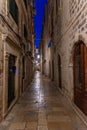 Night view of a narrow street in the historical center of Dubrovnik, Croatia Royalty Free Stock Photo