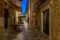 Night view of a narrow street in the historical center of Dubrovnik, Croatia Royalty Free Stock Photo