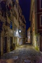 Night view of a narrow street at the old town of Coimbra, Portugal Royalty Free Stock Photo