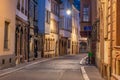 Night view of a narrow street in the old town of Strasbourg, France Royalty Free Stock Photo