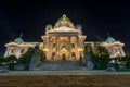 Night view of the National Assembly of the Republic of Serbia in Belgrade