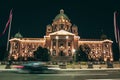 Night view of the National Assembly of Serbia building. Royalty Free Stock Photo