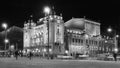 Night view of the National Theater of Serbia in Belgrade