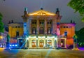 Night view of the National theatre in Oslo, the capital of Norway...IMAGE Royalty Free Stock Photo