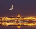 Night view of the Neva river and St. Isaac's Cathedral and the Troitskiy Bridge Royalty Free Stock Photo