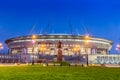 Night view of new soccer `Saint-Petersburg Arena` on Krestovsky island in St. Petersburg for the World Cup 2018 Royalty Free Stock Photo