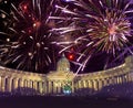 Night view of the New Year fir tree in garlands on the square in front of Kazan Cathedral in Saint Petersburg in the winter New Ye Royalty Free Stock Photo