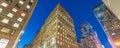 Night view of New York buildings from street level Royalty Free Stock Photo