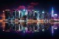 Night view of New York City Manhattan with reflection in water, USA, Panoramic view on Manhattan at night, New York, USA, AI