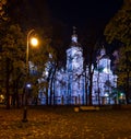 Night view of Nikolsky garden and St. Nicholas Naval Cathedral Royalty Free Stock Photo