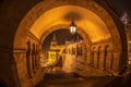 Night view of North gate of the Fisherman`s Bastion, Budapest, Hungary Royalty Free Stock Photo