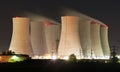 Night view of nuclear power plant and cooling towers Royalty Free Stock Photo