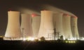 Night view of nuclear power plant and cooling towers Royalty Free Stock Photo