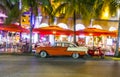 Night view at Ocean drive in South Miami Royalty Free Stock Photo