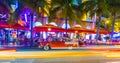 Night view at Ocean drive in South Miami Royalty Free Stock Photo