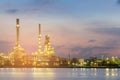 Night view Oil refinery river front beauty twilight sky