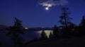 Night view of Okanagan Lake near Peachland British Columbia Canada in the moon light with many forest fires burning in the backgro Royalty Free Stock Photo