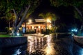 Night view of an old-fashioned Spanish house with yellow lantern lights Royalty Free Stock Photo