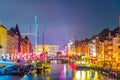 Night view of the old Nyhavn port  in the central Copenhagen, Denmark Royalty Free Stock Photo