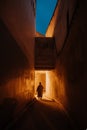 Night view of the old streets in the Fes Medina quarter in Northern Morocco. A medina is typically walled, with many narrow and