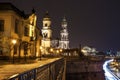 Night view of the Old Town architecture with Elbe river embankment in Dresden, Saxony, Germany Royalty Free Stock Photo