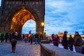 Old Town Bridge Tower arched gateway at night Prague city Czechia Royalty Free Stock Photo