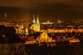 Night view of Old town with hictorical buildings,churches,towers in Prague,Czech republic.Prague evening panorama.Amazing European Royalty Free Stock Photo