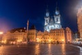 Night view of old town square and Church of Lady Tyn in Prague city