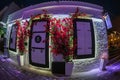 Night view of one illuminated facade, of a Greek tavern, Skiathos town, Greece Royalty Free Stock Photo