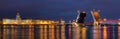 Night view on open Palace Bridge and Neva River Royalty Free Stock Photo