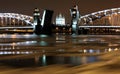 Night view of Opening Bolsheokhtinsky bridge in St. Petersburg,