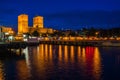 Night view of Oslo city hall facing the harbor and Oslofjord, Oslo, Norway Royalty Free Stock Photo