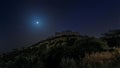 Night view of the outer walls of the ruins of Nimrod fortress, built in the 13th century in northern Israel
