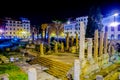 night view over antique ruins situated in the center of rome....IMAGE Royalty Free Stock Photo